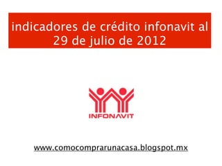 indicadores de crédito infonavit al
       29 de julio de 2012




    www.comocomprarunacasa.blogspot.mx
 