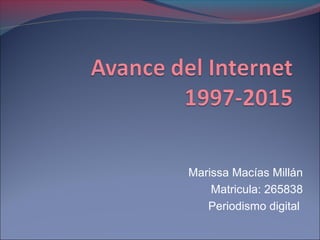 Marissa Macías Millán
Matricula: 265838
Periodismo digital
 