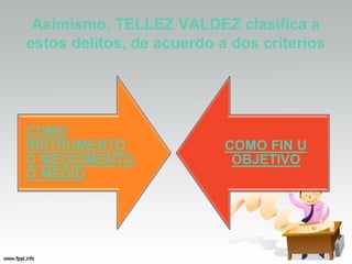 Asimismo, TELLEZ VALDEZ clasifica a
estos delitos, de acuerdo a dos criterios
 