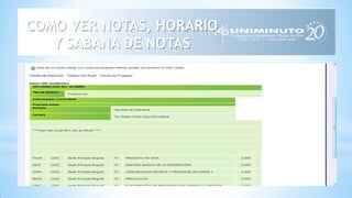 COMO VER NOTAS, HORARIO
Y SABANA DE NOTAS
 