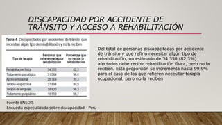 DISCAPACIDAD POR ACCIDENTE DE
TRÁNSITO Y ACCESO A REHABILITACIÓN
Del total de personas discapacitadas por accidente
de trá...
