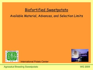 Agrosalud Breeding Sweetpotato WG 2009
Biofortified Sweetpotato
Available Material, Advances, and Selection Limits
International Potato Center
 