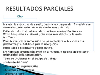Asignatura electiva UdeM: TICMetodología b-learningLos estudiantes conformaban equipos de trabajo interdisciplinarios para la realización del proyecto de aula.  Basado en trabajo colaborativo, participación individual, encuentro permanente con los participantes.Análisis: 7 equipos de trabajo, 16 estudiantesCONTEXTUALIZACIÓN (2)