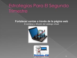Fortalecer ventas a través de la página web
       E-comerce y difusión del catalogo virtual




                                                   13
 