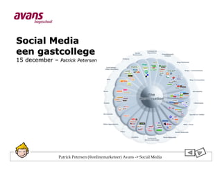 Social Media
een gastcollege
15 december –   Patrick Petersen




            Patrick Petersen (@onlinemarketeer) Avans -> Social Media
 