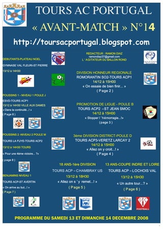 TOURS AC PORTUGAL
« AVANT MATCH » N°1
 