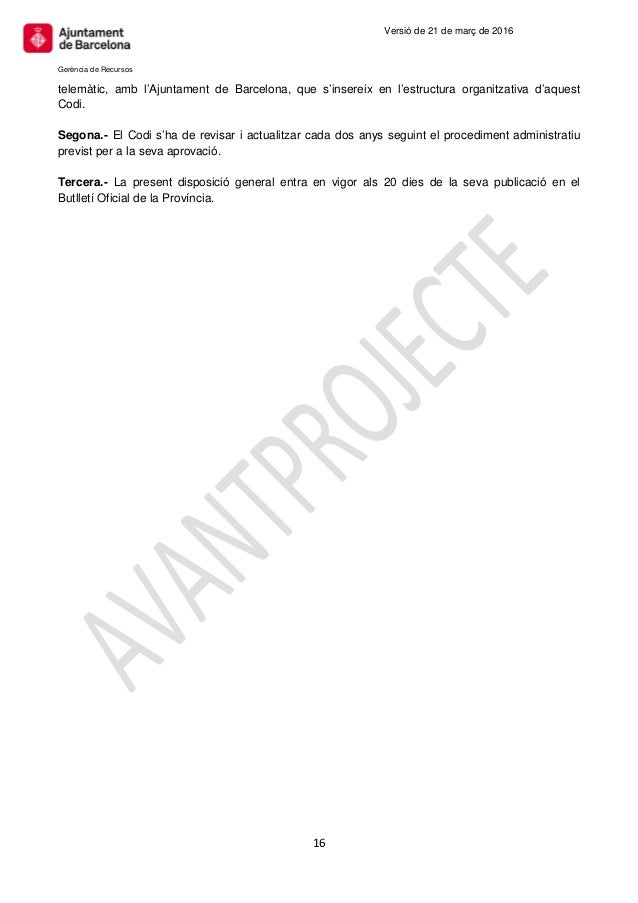 Avantprojecte de codi ètic i de conducta de l'Ajuntament 