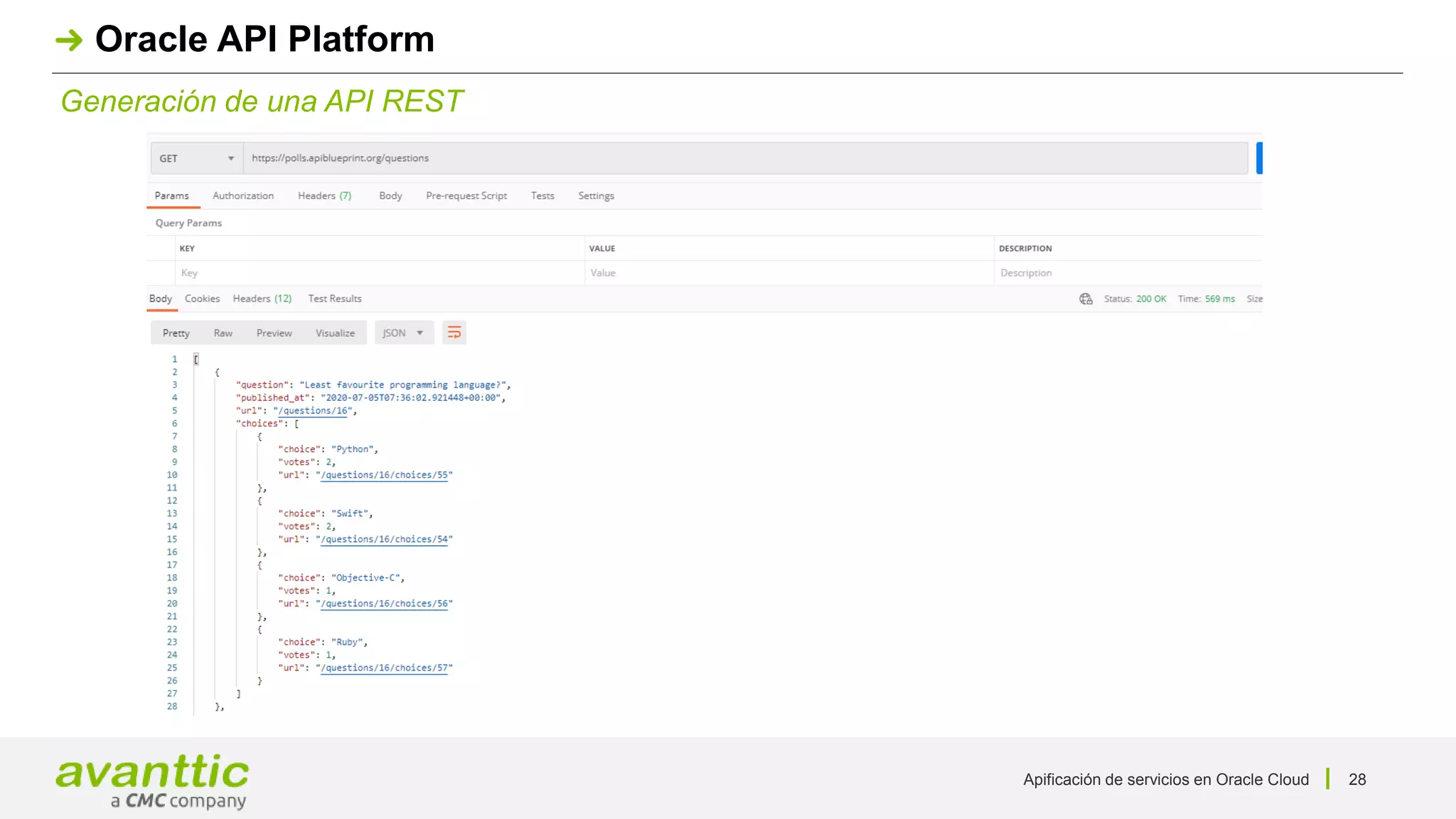 Apificación de servicios en Oracle Cloud 28
Generación de una API REST
Oracle API Platform
 