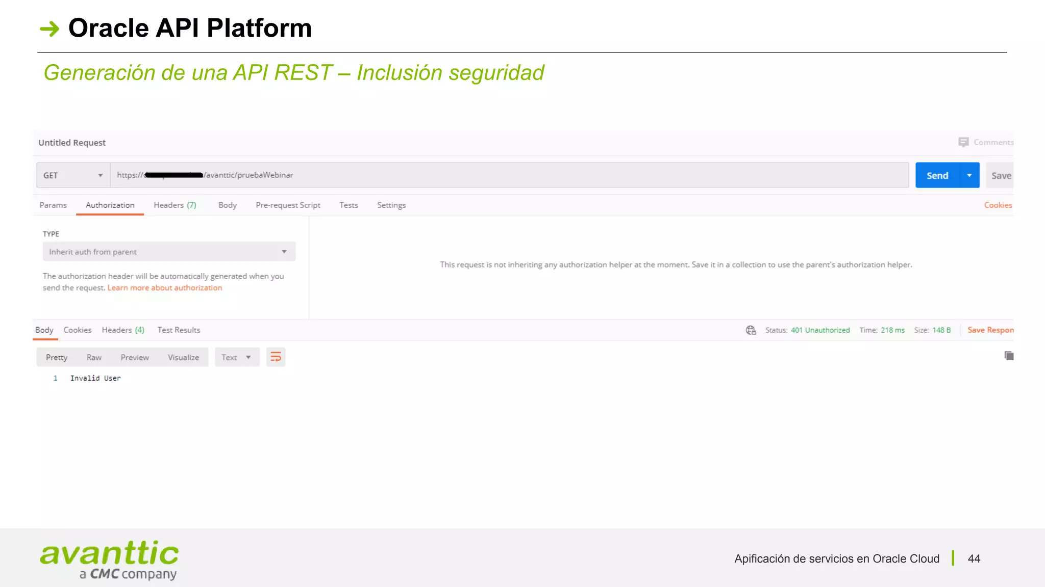 Apificación de servicios en Oracle Cloud 44
Generación de una API REST – Inclusión seguridad
Oracle API Platform
 