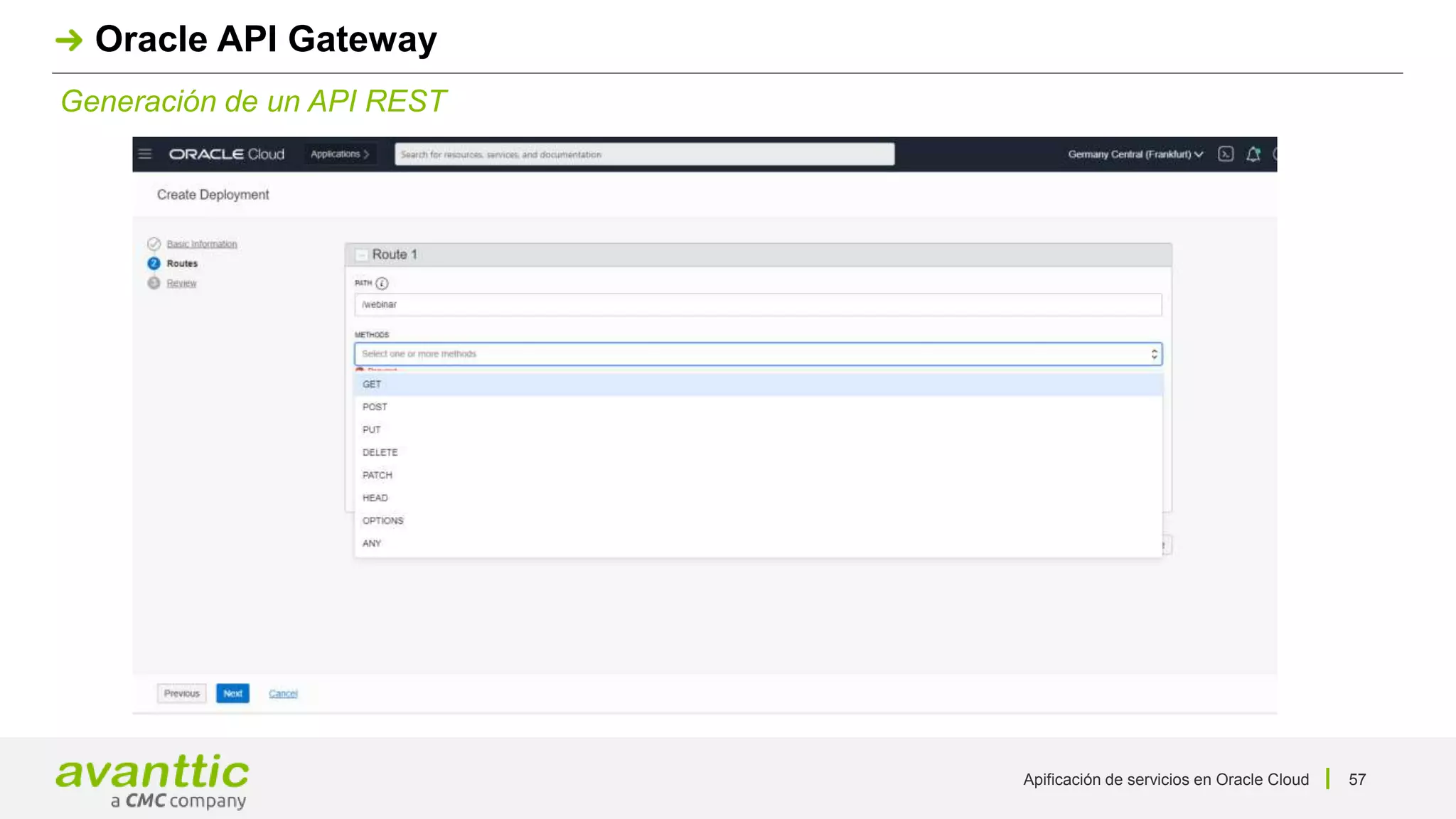 Apificación de servicios en Oracle Cloud 57
Generación de un API REST
Oracle API Gateway
 