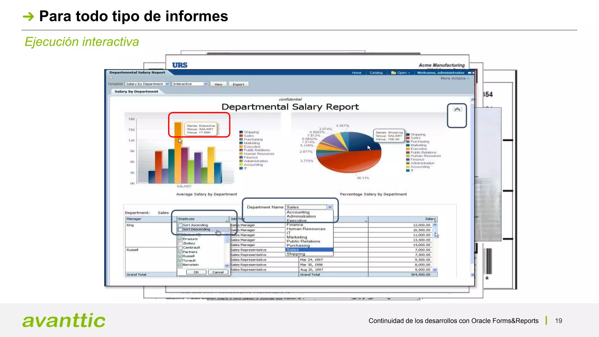 Continuidad de los desarrollos con Oracle Forms&Reports 19
Ejecución interactiva
Para todo tipo de informes
 