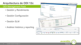 Webinar
Arquitectura de ODI 12c
• Gestión y Rendimiento
• Gestión Configuración
• Gestión SLM
• Análisis histórico y reporting
13 © avanttic Consultoría Tecnológica, S.L.
ODI Management Pack
 