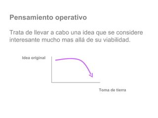 Pensamiento operativo Trata de llevar a cabo una idea que se considere interesante mucho mas allá de su viabilidad. Idea original Toma de tierra 