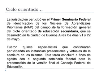Ciclo orientado…

La jurisdicción participó en el Primer Seminario Federal
de identificación de los Núcleos de Aprendizajes
Prioritarios (NAP) del campo de la formación general
del ciclo orientado de educación secundaria, que se
desarrolló en la ciudad de Buenos Aires los días 21 y 22
de mayo.

Fueron     quince    especialistas   que     continuarán
participando en instancias presenciales y virtuales de la
escritura de los mismos. Esta tarea concluirá a fines de
agosto con el segundo seminario federal para la
presentación de la versión final al Consejo Federal de
Educación.
 
