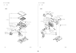 103 
FIG.17-03 AIR CLEANER 
―　―　―　―　―　―　―　―　―　―　―　―　―　―　―　―　―　―　―　―　―　―　―　―　―　―　―　―　―　―　―　―　―　― 
(1111- )K3VE 
17705 
17801 
17710B 
REFER TO 
FIG 
(PNC 89424B) 
17700 
9004A-11225 
17771A 
REFER TO 
FIG 
(PNC 22210) 
90041-20011 
17881A 
17881 
90041-20011 
90041-20011 
91631-60622 
84-01 
90043-01320 
22-11 
17F3 177419 
FIG.17-03 AIR CLEANER 
(1111- )EJVE 
177420 
17347F 
REFER TO 
FIG 
(PNC 89424B) 
17710B 
REFER TO 
FIG 
17-01 
(PNC 17125) 
84-01 
17670H 
17700 
17700X 
17705 
17771A 
17801 
17881A 
17881 
17882 
9004A-48032 
9004A-11224 
90119-06369 
90119-06369 
91621-60616(2) 
91631-60622 
 
