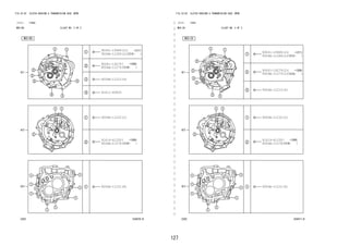 127 
FIG.33-02 CLUTCH HOUSING & TRANSMISSION CASE (MTM) 
―　―　―　―　―　―　―　―　―　―　―　―　―　―　―　―　―　―　―　―　―　―　―　―　―　―　―　―　―　―　―　―　―　― 
(1111- )F650 
M5S-B9 ILLUST NO. 2 OF 2 
334470-D 
90041-19968(2) 
9004A-11289(2) 
90041-19279 
9004A-11279 
9004A-11215(4) 
91611-60835 
9004A-11232(2) 
91619-61250 
9004A-11278 
9004A-11231(8) 
FIG.33-02 CLUTCH HOUSING & TRANSMISSION CASE (MTM) 
(1111- )F651 
M5S-C9 ILLUST NO. 2 OF 2 
334471-D 
90041-19968(2) 
9004A-11289(2) 
90041-19279(2) 
9004A-11279(2) 
9004A-11215(4) 
9004A-11232(2) 
91619-61250 
9004A-11278 
9004A-11231(8) 
 