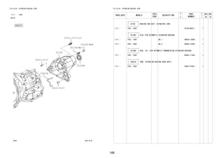 144 
FIG.35-04 EXTENSION HOUSING (ATM) 
(1111- )E4AT 
A4Q-D1 
35108 
90041-19775(10) 
35108C 
35108C 
35108R 
90042-50157 
35847A 
90042-50157 
3504 358118-B 
FIG.35-04 EXTENSION HOUSING (ATM) 
PROD_DATE MODELS 
SPEC 
CODE 
DESCRIPTION 
R 
/ 
P 
PART 
NUMBER 
O 
Y 
T 
REV_REF 
FR TO 
+----------+ 
| 35108 | HOUSING SUB-ASSY, EXTENSION (ATM) 
+----------+ 
1111 - F651..E4AT 35108-B0011- 1 
+----------+ 
| 35108C | PLUG (FOR AUTOMATIC EXTENSION HOUSING) 
+----------+ 
1111 - F651..E4AT NO.1 90049-15048- 1 
1111 - F651..E4AT NO.2 90049-15050- 1 
+----------+ 
| 35108R | SEAL, OIL (FOR AUTOMATIC TRANSMISSION EXTENSION HOUSING) 
+----------+ 
1111 - F651..E4AT 90043-11285- 1 
+----------+ 
| 35847A | TUBE, EXTENSION HOUSING BUSH APPLY 
+----------+ 
1111 - F651..E4AT 35847-97501- 1 
 