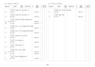 153 
FIG.35-12 VALVE BODY & OIL STRAINER (ATM) 
PROD_DATE MODELS 
SPEC 
CODE 
DESCRIPTION 
R 
/ 
P 
PART 
NUMBER 
O 
Y 
T 
REV_REF 
FR TO 
+----------+ 
| 35210 | SOLENOID ASSY, CLUTCH CONTROL, NO.1 
+----------+ 
1111 - F651..E4AT 35210-97201- 2 
+----------+ 
| 35220 | SOLENOID ASSY, CLUTCH CONTROL, NO.2 
+----------+ 
1111 - F651..E4AT 35220-97201- 1 
+----------+ 
| 35240 | SOLENOID ASSY, AUTOMATIC TRANSMISSION 3WA 
+----------+ Y 
1111 - 1205 F651..E4AT 35240-97201- 2 
1206 - F651..E4AT 35240-B1010- 2 
+----------+ 
| 35240A | RING, O, NO.1 (FOR TRANSMISSION 3WAY SOLENOID) 
+----------+ 
1111 - F651..E4AT 90043-01279- 2 
+----------+ 
| 35240B | RING, O, NO.2 (FOR TRANSMISSION 3WAY SOLENOID) 
+----------+ 
1111 - F651..E4AT 90043-01280- 2 
+----------+ 
| 35280 | SOLENOID ASSY, LOCK UP CONTROL 
+----------+ 
1111 - F651..E4AT 35280-97201- 1 
+----------+ 
| 35285 | PLATE, SOLENOID LOCK 
+----------+ 
1111 - F651..E4AT 35285-97201- 3 
+----------+ 
| 35303 | STRAINER SUB-ASSY, OIL 
+----------+ 
1111 - F651..E4AT 35303-97501- 1 
+----------+ 
| 35330A | RING, O (FOR OIL STRAINER) 
+----------+ 
1111 - 1301 F651..E4AT 96721-24021- 1 
1302 - F651..E4AT 90043-01364- 1 
+----------+ 
| 35410 | BODY ASSY, TRANSMISSION VALVE 
+----------+ 
1111 - F651..E4AT 35410-97206- 1 
FIG.35-12 VALVE BODY & OIL STRAINER (ATM) 
PROD_DATE MODELS 
SPEC 
CODE 
DESCRIPTION 
R 
/ 
P 
PART 
NUMBER 
O 
Y 
T 
REV_REF 
FR TO 
+----------+ 
| 35481B | CLAMP, VALVE BODY WIRE HARNESS 
+----------+ 
1111 - F651..E4AT 35481-97501- 1 
+----------+ 
| 35960 | WIRE, SOLENO 
+----------+ ID 
1111 - F651..E4AT 35960-97203- 1 
 