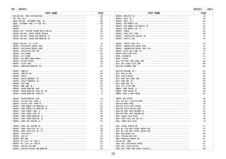 PART NAME PAGE 
BOX - BRACKET, 
BOX SUB-ASSY, FRONT ASH RECEPTACLE　････････････････････････････････････････････････292 
BOX, FUEL INLET　･･･････････････････････････････････････････････････････････････････230 
BRACE SUB-ASSY, INSTRUMENT PANEL, NO.1　････････････････････････････････････････････208 
BRACE, INSTRUMENT PANEL TO FLOOR, NO.2　････････････････････････････････････････････208 
BRACKET　･･･････････････････････････････････････････････････････････････････････････95 
BRACKET　･･･････････････････････････････････････････････････････････････････････････299 
BRACKET ASSY, STEERING COLUMN UPPER W/SWITCH　･･････････････････････････････････････168 
BRACKET SUB-ASSY, CENTER SUPPORT BEARING　･･････････････････････････････････････････157 
BRACKET SUB-ASSY, ENGINE REAR MOUNTING, LH　････････････････････････････････････････218 
BRACKET SUB-ASSY, ENGINE REAR MOUNTING, RH　････････････････････････････････････････218 
BRACKET SUB-ASSY, OIL FILTER　･･････････････････････････････････････････････････････82 
BRACKET, ACCELERATOR CONTROL CABLE　････････････････････････････････････････････････301 
BRACKET, ACCELERATOR CONTROL CABLE　････････････････････････････････････････････････301 
BRACKET, ACCELERATOR PEDAL ROD　････････････････････････････････････････････････････301 
BRACKET, AIR CLEANER　･･････････････････････････････････････････････････････････････104 
BRACKET, AIR CLEANER　･･････････････････････････････････････････････････････････････104 
BRACKET, AIR CONDITIONER CONTROL　･･････････････････････････････････････････････････358 
BRACKET, BATTERY CARRIER　･･････････････････････････････････････････････････････････290 
BRACKET, CLUTCH CABLE　･････････････････････････････････････････････････････････････123 
BRACKET, COMPRESSOR MOUNTING, NO.1　････････････････････････････････････････････････363 
BRACKET, COMPUTER　･････････････････････････････････････････････････････････････････331 
BRACKET, COMPUTER UNIT　････････････････････････････････････････････････････････････334 
BRACKET, COOLER　･･･････････････････････････････････････････････････････････････････363 
BRACKET, COOLER CONDENSER, NO.1　･･･････････････････････････････････････････････････360 
BRACKET, COOLER CONDENSER, NO.2　･･･････････････････････････････････････････････････360 
BRACKET, DASH PANEL　･･･････････････････････････････････････････････････････････････204 
BRACKET, DOME LAMP, NO.2　･･････････････････････････････････････････････････････････233 
BRACKET, ENGINE MOUNTIMG, REAR　････････････････････････････････････････････････････139 
BRACKET, ENGINE MOUNTING, FRONT NO.1 RH　･･･････････････････････････････････････････70 
BRACKET, ENGINE MOUNTING, FRONT NO.2　･･････････････････････････････････････････････70 
BRACKET, ENGINE MOUNTING, REAR　････････････････････････････････････････････････････124 
BRACKET, FLEXIBLE HOSE, FRONT LH　･･････････････････････････････････････････････････217 
BRACKET, FLEXIBLE HOSE, FRONT RH　･･････････････････････････････････････････････････217 
BRACKET, FRONT BUMPER SIDE MOUNTING, LH　･･･････････････････････････････････････････203 
BRACKET, FRONT BUMPER SIDE MOUNTING, RH　･･･････････････････････････････････････････203 
BRACKET, FRONT FENDER LINER, LH　･･･････････････････････････････････････････････････199 
BRACKET, FRONT FENDER LINER, RH　･･･････････････････････････････････････････････････199 
BRACKET, FRONT FENDER MOUNTING, LH　････････････････････････････････････････････････204 
BRACKET, FRONT FENDER MOUNTING, RH　････････････････････････････････････････････････204 
BRACKET, FRONT SEAT CUSHION, LH　･･･････････････････････････････････････････････････275 
BRACKET, FRONT SEAT CUSHION, RH　･･･････････････････････････････････････････････････274 
BRACKET, FRONT STABILIZER, NO.1 LH　････････････････････････････････････････････････189 
BRACKET, FRONT STABILIZER, NO.1 RH　････････････････････････････････････････････････189 
BRACKET, IDLER PULLEY　･････････････････････････････････････････････････････････････94 
BRACKET, JACK SET　･････････････････････････････････････････････････････････････････218 
BRACKET, MAP LAMP　･････････････････････････････････････････････････････････････････308 
BRACKET, NO.3 SEAT LEG, REAR LH　･･･････････････････････････････････････････････････282 
BRACKET, NO.3 SEAT LEG, REAR RH　･･･････････････････････････････････････････････････281 
BRACKET, PARKING LOCK PAWL　････････････････････････････････････････････････････････155 
BRACKET, RADIATOR RESERVE TANK MOUNTING　･･･････････････････････････････････････････203 
BRACKET, - CABLE 
PART NAME PAGE 
BRACKET, RADIATOR, NO.1　･･･････････････････････････････････････････････････････････94 
BRACKET, RADIO, NO.1　･･････････････････････････････････････････････････････････････342 
BRACKET, RADIO, NO.2　･･････････････････････････････････････････････････････････････342 
BRACKET, REAR BUMPER SIDE　･････････････････････････････････････････････････････････231 
BRACKET, REAR BUMPER SIDE MOUNTIN, RH　･････････････････････････････････････････････220 
BRACKET, REAR BUMPER SIDE, LH　･････････････････････････････････････････････････････231 
BRACKET, SENSOR　･･･････････････････････････････････････････････････････････････････330 
BRACKET, STABILIZER, FRONT　････････････････････････････････････････････････････････189 
BRACKET, STEERING RACK HOUSING, NO.1　･･････････････････････････････････････････････172 
BRACKET, THROTTLE BODY　････････････････････････････････････････････････････････････118 
BRACKET, THROTTLE BODY, NO.2　･･････････････････････････････････････････････････････118 
BRACKET, TRANSMISSION CONTROL CABLE　･･･････････････････････････････････････････････143 
BRACKET, TRANSMISSION CONTROL CABLE, NO.1　･････････････････････････････････････････138 
BRACKET, WATER HOSE CLAMP, NO.1　･･･････････････････････････････････････････････････94 
BRACKET,REAR FLOOR PLATE　･･････････････････････････････････････････････････････････221 
BRUSH, ALTERNATOR　･････････････････････････････････････････････････････････････････112 
BRUSH, STARTER　････････････････････････････････････････････････････････････････････115 
BULB (FOR FRONT TURN SIGNAL LAMP)　･････････････････････････････････････････････････303 
BULB (FOR LICENSE PLATE LAMP)　･････････････････････････････････････････････････････306 
BULB(FOR CLEARANCE LAMP)　･･････････････････････････････････････････････････････････303 
BULB(FOR HEADLAMP, NO.1)　･･････････････････････････････････････････････････････････303 
BULB, BACK UP LAMP　････････････････････････････････････････････････････････････････304 
BULB, HEATER CONTROL　･･････････････････････････････････････････････････････････････357 
BULB, REAR TURN SIGNAL LAMP　･･･････････････････････････････････････････････････････304 
BULB, ROOM LAMP, NO.1　･････････････････････････････････････････････････････････････308 
BULB, ROOM LAMP, NO.2　･････････････････････････････････････････････････････････････308 
BULB, TAIL & STOP LAMP　････････････････････････････････････････････････････････････304 
BUMPER, FRONT SPRING, LH　･･････････････････････････････････････････････････････････188 
BUMPER, FRONT SPRING, RH　･･････････････････････････････････････････････････････････188 
BUMPER, HOOD TO FRONT SHROUD　･･････････････････････････････････････････････････････203 
BUMPER, REAR SPRING　･･･････････････････････････････････････････････････････････････190 
BUSH (FOR SHIFT LEVER RETAINER)　･･･････････････････････････････････････････････････138 
BUSH(FOR BRAKE PEDAL)　･････････････････････････････････････････････････････････････176 
BUSH(FOR CLUTCH PEDAL SPRING)　･････････････････････････････････････････････････････123 
BUSH(FOR CLUTCH RELEASE CABLE)　････････････････････････････････････････････････････123 
BUSH(FOR FRONT SHOCK ABSORBER LH)　･････････････････････････････････････････････････188 
BUSH(FOR FRONT SHOCK ABSORBER RH)　･････････････････････････････････････････････････188 
BUSH, EXHAUST VALVE GUIDE　･････････････････････････････････････････････････････････59 
BUSH, FRONT STABILIZER BAR, NO.1　･･････････････････････････････････････････････････188 
BUSH, INTAKE VALVE GUIDE　･･････････････････････････････････････････････････････････59 
BUSH, LATERAL CONTROL ROD　･････････････････････････････････････････････････････････191 
BUSH, NO.1(FOR REAR LATERAL CONTROL ROD)　･･････････････････････････････････････････191 
BUSH, NO.2(FOR REAR LATERAL CONTROL ROD)　･･････････････････････････････････････････191 
BUSH, REAR WASHER JAR　･････････････････････････････････････････････････････････････340 
BUSH, STEERING MAIN SHAFT　･････････････････････････････････････････････････････････168 
BUSH, WINDSHIELD WASHER JAR　･･･････････････････････････････････････････････････････337 
BUTTON ASSY, HORN　･････････････････････････････････････････････････････････････････170 
CABLE ASSY, ACCELERATOR CONTROL　･･･････････････････････････････････････････････････301 
CABLE ASSY, CLUTCH RELEASE　････････････････････････････････････････････････････････123 
CABLE ASSY, FRONT DOOR INSIDE LOCKING LH　･･････････････････････････････････････････248 
18 
 