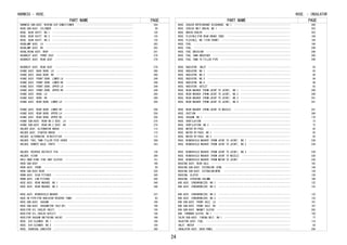 PART NAME PAGE 
HARNESS - HOSE, 
HARNESS SUB-ASSY, WIRING AIR CONDITIONER　･･････････････････････････････････････････354 
HEAD SUB-ASSY, CYLINDER　･･･････････････････････････････････････････････････････････58 
HEAD, GEAR SHIFT, NO.1　････････････････････････････････････････････････････････････135 
HEAD, GEAR SHIFT, NO.2　････････････････････････････････････････････････････････････135 
HEAD, GEAR SHIFT, NO.3　････････････････････････････････････････････････････････････135 
HEADLAMP ASSY, LH　･････････････････････････････････････････････････････････････････303 
HEADLAMP ASSY, RH　･････････････････････････････････････････････････････････････････303 
HEADLINING ASSY, ROOF　･････････････････････････････････････････････････････････････241 
HEADREST ASSY, FRONT SEAT　･････････････････････････････････････････････････････････278 
HEADREST ASSY, REAR SEAT　･･････････････････････････････････････････････････････････278 
HEADREST ASSY, REAR SEAT　･･････････････････････････････････････････････････････････278 
HINGE ASSY, BACK DOOR, LH　･････････････････････････････････････････････････････････260 
HINGE ASSY, BACK DOOR, RH　･････････････････････････････････････････････････････････260 
HINGE ASSY, FRONT DOOR, LOWER LH　･･････････････････････････････････････････････････249 
HINGE ASSY, FRONT DOOR, LOWER RH　･･････････････････････････････････････････････････249 
HINGE ASSY, FRONT DOOR, UPPER LH　･･････････････････････････････････････････････････249 
HINGE ASSY, FRONT DOOR, UPPER RH　･･････････････････････････････････････････････････249 
HINGE ASSY, HOOD, LH　･･････････････････････････････････････････････････････････････200 
HINGE ASSY, HOOD, RH　･･････････････････････････････････････････････････････････････200 
HINGE ASSY, REAR DOOR, LOWER LH　･･･････････････････････････････････････････････････256 
HINGE ASSY, REAR DOOR, LOWER RH　･･･････････････････････････････････････････････････256 
HINGE ASSY, REAR DOOR, UPPER LH　･･･････････････････････････････････････････････････256 
HINGE ASSY, REAR DOOR, UPPER RH　･･･････････････････････････････････････････････････256 
HINGE SUB-ASSY, REAR NO.2 SEAT, LH　････････････････････････････････････････････････275 
HINGE SUB-ASSY, REAR NO.2 SEAT, RH　････････････････････････････････････････････････275 
HOLDER ASSY, ALTERNATOR BRUSH　･････････････････････････････････････････････････････112 
HOLDER ASSY, STARTER BRUSH　････････････････････････････････････････････････････････115 
HOLDER, ALTERNATOR, W/RECTIFIER　･･･････････････････････････････････････････････････112 
HOLDER, FUEL TANK FILLER PIPE COVER　･･･････････････････････････････････････････････299 
HOLDER, REMOTE BULB, PARTS　････････････････････････････････････････････････････････353 
HOLDER, REVERSE RESTRICT PIN　･･････････････････････････････････････････････････････136 
HOLDER, VISOR　･････････････････････････････････････････････････････････････････････289 
HOLE SNAP RING (FOR 1WAY CLUTCH)　･･････････････････････････････････････････････････151 
HOOD SUB-ASSY　･････････････････････････････････････････････････････････････････････198 
HOOK ASSY, FRONT　･･････････････････････････････････････････････････････････････････50 
HOOK SUB-ASSY,REAR　････････････････････････････････････････････････････････････････220 
HORN ASSY, HIGH PITCHED　･･･････････････････････････････････････････････････････････345 
HORN ASSY, LOW PITCHED　････････････････････････････････････････････････････････････345 
HOSE ASSY, REAR WASHER, NO.1　･･････････････････････････････････････････････････････340 
HOSE ASSY, REAR WASHER, NO.2　･･････････････････････････････････････････････････････340 
HOSE ASSY, WINDSHIELD WASHER　･･････････････････････････････････････････････････････337 
HOSE OR PIPE(FOR RADIATOR RESERVE TANK)　･･･････････････････････････････････････････93 
HOSE SUB-ASSY, VACUUM　･････････････････････････････････････････････････････････････106 
HOSE SUB-ASSY, VACUUM(FOR IDLE-UP)　････････････････････････････････････････････････106 
HOSE(FOR OIL COOLER INLET)　････････････････････････････････････････････････････････156 
HOSE(FOR OIL COOLER OUTLET)　･･･････････････････････････････････････････････････････156 
HOSE(FOR VACUUM SWITCHING VALVE)　･･････････････････････････････････････････････････106 
HOSE, AIR CLEANER, NO.1　･･･････････････････････････････････････････････････････････104 
HOSE, AIR CLEANER, NO.2　･･･････････････････････････････････････････････････････････104 
HOSE, CHARCOAL CANISTER　･･･････････････････････････････････････････････････････････300 
HOSE, - INSULATOR 
PART NAME PAGE 
HOSE, COOLER REFRIGERANT DISCHARGE, NO.1　･･････････････････････････････････････････360 
HOSE, COOLER UNIT DRAIN, NO.1　･････････････････････････････････････････････････････353 
HOSE, DRAIN COOLER　････････････････････････････････････････････････････････････････353 
HOSE, FLEXIBLE(FOR REAR BRAKE TUBE)　･･･････････････････････････････････････････････184 
HOSE, FLEXIBLE, NO.1(FOR FRONT)　･･･････････････････････････････････････････････････184 
HOSE, FUEL　････････････････････････････････････････････････････････････････････････106 
HOSE, FUEL　････････････････････････････････････････････････････････････････････････299 
HOSE, FUEL EMISSION　･･･････････････････････････････････････････････････････････････299 
HOSE, FUEL TANK BREATHER　･･････････････････････････････････････････････････････････300 
HOSE, FUEL TANK TO FILLER PIPE　････････････････････････････････････････････････････299 
HOSE, RADIATOR, INLET　･････････････････････････････････････････････････････････････93 
HOSE, RADIATOR, NO.1　･･････････････････････････････････････････････････････････････93 
HOSE, RADIATOR, NO.2　･･････････････････････････････････････････････････････････････94 
HOSE, RADIATOR, NO.3　･･････････････････････････････････････････････････････････････94 
HOSE, RADIATOR, NO.4　･･････････････････････････････････････････････････････････････94 
HOSE, RADIATOR, OUTLET　････････････････････････････････････････････････････････････93 
HOSE, REAR WASHER (FROM JOINT TO JOINT), NO.1　･････････････････････････････････････340 
HOSE, REAR WASHER (FROM JOINT TO JOINT), NO.2　･････････････････････････････････････340 
HOSE, REAR WASHER (FROM JOINT TO JOINT), NO.3　･････････････････････････････････････341 
HOSE, REAR WASHER (FROM JOINT TO JOINT), NO.4　･････････････････････････････････････341 
HOSE, REAR WASHER (FROM JOINT TO NOZZLE)　･･････････････････････････････････････････341 
HOSE, SUCTION　･････････････････････････････････････････････････････････････････････360 
HOSE, VACUUM, NO.1　････････････････････････････････････････････････････････････････178 
HOSE, VENTILATION　･････････････････････････････････････････････････････････････････72 
HOSE, VENTILATION, NO.2　･･･････････････････････････････････････････････････････････72 
HOSE, WATER BY-PASS　･･･････････････････････････････････････････････････････････････92 
HOSE, WATER BY-PASS, NO.1　･････････････････････････････････････････････････････････92 
HOSE, WATER BY-PASS, NO.3　･････････････････････････････････････････････････････････92 
HOSE, WINDSHIELD WASHER (FROM JOINT TO JOINT), NO.1　･･･････････････････････････････338 
HOSE, WINDSHIELD WASHER (FROM JOINT TO JOINT), NO.2　･･･････････････････････････････338 
HOSE, WINDSHIELD WASHER (FROM JOINT TO JOINT), NO.3　･･･････････････････････････････338 
HOSE, WINDSHIELD WASHER (FROM JOINT TO NOZZLE)　････････････････････････････････････338 
HOSE, WINDSHIELD WASHER (FROM MOTOR TO JOINT)　･････････････････････････････････････338 
HOUSING ASSY, REAR AXLE　･･･････････････････････････････････････････････････････････162 
HOUSING SUB-ASSY, EXTENSION (ATM)　･････････････････････････････････････････････････144 
HOUSING SUB-ASSY, EXTENSION(MTM)　･･････････････････････････････････････････････････129 
HOUSING, CLUTCH　･･･････････････････････････････････････････････････････････････････128 
HOUSING, STEERING COLUMN　･･････････････････････････････････････････････････････････168 
HUB ASSY, SYNCHRONIZER, NO.1　･･････････････････････････････････････････････････････132 
HUB ASSY, SYNCHRONIZER, NO.2　･･････････････････････････････････････････････････････132 
HUB ASSY, SYNCHRONIZER, NO.2　･･････････････････････････････････････････････････････133 
HUB ASSY, SYNCHRONIZER, NO.3　･･････････････････････････････････････････････････････133 
HUB SUB-ASSY, FRONT AXLE, LH　･･････････････････････････････････････････････････････167 
HUB SUB-ASSY, FRONT AXLE, RH　･･････････････････････････････････････････････････････167 
HUB SUB-ASSY, MAGNET CLUTCH　･･･････････････････････････････････････････････････････363 
HUB, FORWARD CLUTCH, NO.1　･････････････････････････････････････････････････････････150 
IDLER SUB-ASSY, TIMING BELT, NO.1　･････････････････････････････････････････････････77 
INJECTOR ASSY, FUEL　･･･････････････････････････････････････････････････････････････118 
INLET, WATER　･･････････････････････････････････････････････････････････････････････92 
INSULATOR ASSY, DASH PANEL　････････････････････････････････････････････････････････204 
24 
 