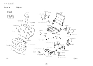 71833D 
84139-B1010 
91551-80820(2) 
71485B 
72637A 
71650B 
91551-80820(2) 
90179-08068 
90041-19701(2) 
265 
FIG.71-51 SEAT & SEAT TRACK 
(1111- )F651 ; (1111- )F650..LO 
RR NO.1 SEAT (RH) ILLUST NO. 2 OF 2 
71485B 
71940A 
71956B 
71956B 
9004A-46143 71671A 
71621A 
71651S 
9004A-46143 
71017 
71075D 
71077S 
71611A 
71878A 
79011 
72670B 
72695A 
9004A-15022 
84139-B1010 
90044-63270 
91551-80820(2) 
96160-00800 
72160C 
71308E 
72170C 
90179-08068(2) 
79959 
71324A 
90041-19701(2) 
72159A 
72159A 
72665C 
9004A-16071 
7151 717485-A 
 
