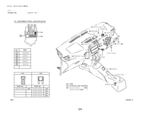 324 
FIG.84-01 SWITCH & RELAY & COMPUTER 
(1111- ) 
INSTRUMENT PANEL ILLUST NO. 3 OF 6 
84C624-A 
85912E 
85935 
90049-40049 90049-40055 
90049-40056 
90049-40057 
90049-40058 
28300 
28371 
85913C 
84380 
9004A-13001 
91551-80612 
91551-80614 
89530C 
81980 
82600 
84340 
85918A 
91551-80614 
91551-80620 
84345 
85933 
90159-60546 
9004A-15058 
 