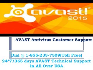 AVAST Antivirus Customer Support
Dial @ 1-855-233-7309(Toll Free)
24*7/365 days AVAST Technical Support
in All Over USA
 