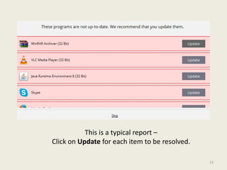 This is a typical report –
Click on Update for each item to be resolved.
13
 