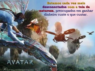 Estamos cada vez mais  desconectados  com a  teia da natureza , preocupados em ganhar dinheiro custe o que custar.   