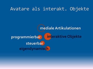 Avatare - mediale Artikulationen, interaktive Aktanten, hybride Akteure