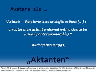 Avatare - mediale Artikulationen, interaktive Aktanten, hybride Akteure