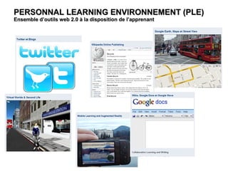 wikipedia twitter PERSONNAL LEARNING ENVIRONNEMENT (PLE) Ensemble d’outils web 2.0 à la disposition de l’apprenant 