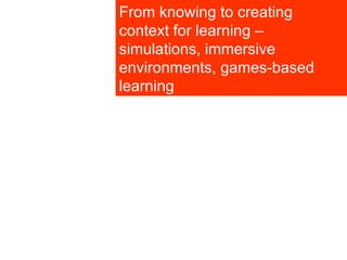 From knowing to creating context for learning – simulations, immersive environments, games-based learning 