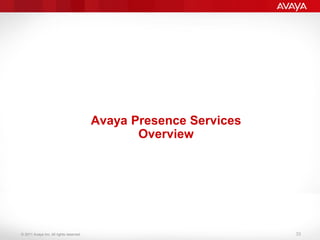 © 2011 Avaya Inc. All rights reserved.
Avaya Presence Services
Overview
33
 