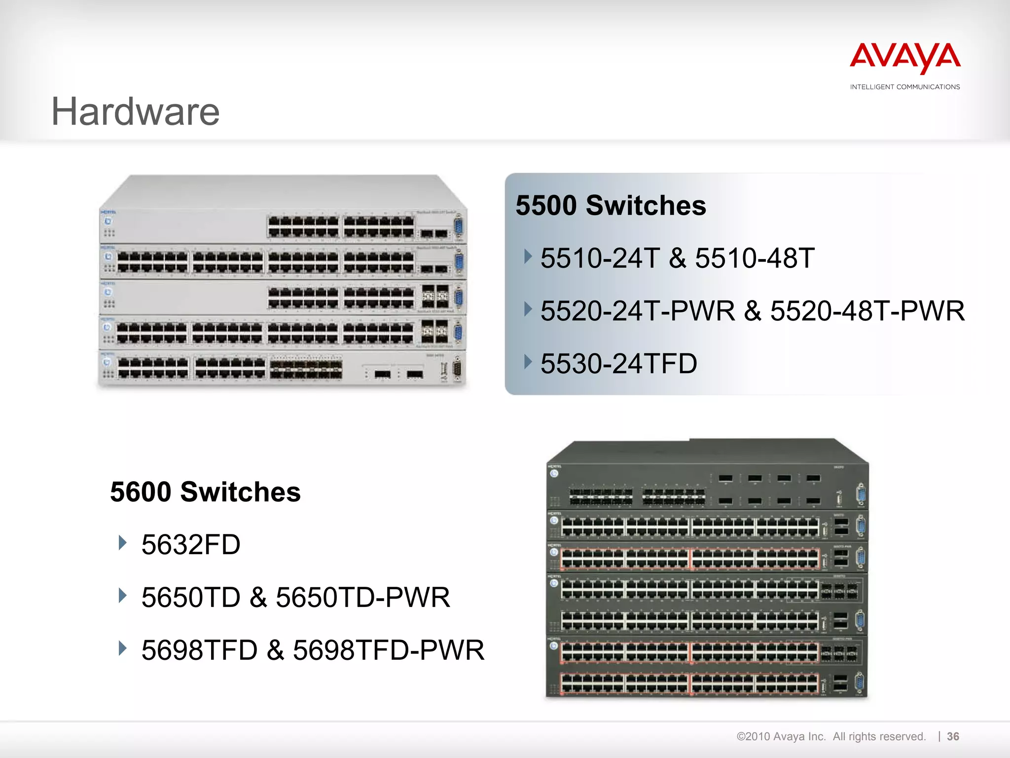 Hardware 5500 Switches 5510-24T & 5510-48T 5520-24T-PWR & 5520-48T-PWR 5530-24TFD 5600 Switches 5632FD 5650TD & 5650TD-PWR 5698TFD & 5698TFD-PWR 