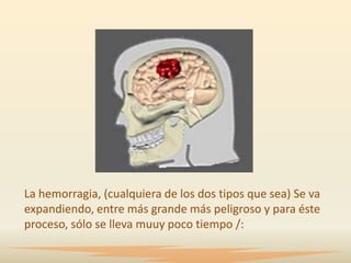 La hemorragia, (cualquiera de los dos tipos que sea) Se va
expandiendo, entre más grande más peligroso y para éste
proceso, sólo se lleva muuy poco tiempo /:
 