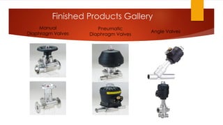 Finished Products Gallery
Angle Valves
Manual
Diaphragm Valves
Pneumatic
Diaphragm Valves
 