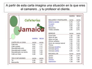 A partir de esta carta imagina una situación en la que eres
            el camarero , y tu profesor el cliente.
 