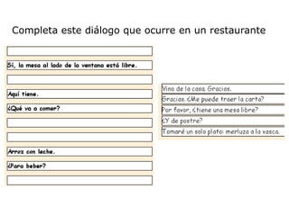 Completa este diálogo que ocurre en un restaurante
 