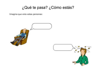 ¿Qué te pasa? ¿Cómo estás?
Imagina que eres estas personas:
 