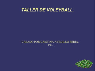TALLER DE VOLEYBALL.




CREADO POR:CRISTINA AVEDILLO FERIA.
               1ºC.
 