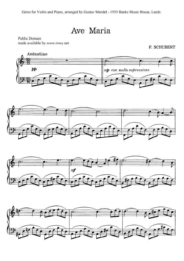 Ave Maria For Piano And Violin Duet