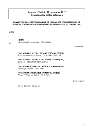 1
Avenant n°341 du 29 novembre 2017
Evolution des grilles salariales
CONVENTION COLLECTIVE NATIONALE DE TRAVAIL DES ETABLI...