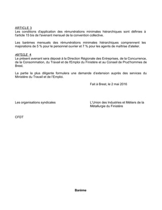 ARTICLE 3
Les conditions d'application des rémunérations minimales hiérarchiques sont définies à
l'article 15 bis de l'ave...