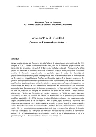 Avenant n° 54 du 15 octobre 2015 à la CCN du Commerce de détail et de gros à
prédominance alimentaire
CONVENTION COLLECTIV...