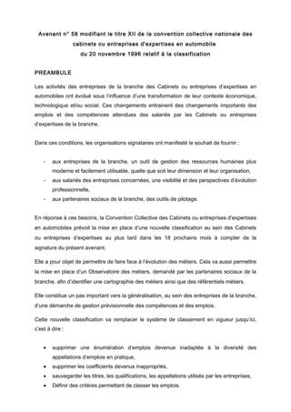 Avenant n° 58 modifiant le titre XII de la convention collective nationale des
cabinets ou entreprises d'expertises en aut...