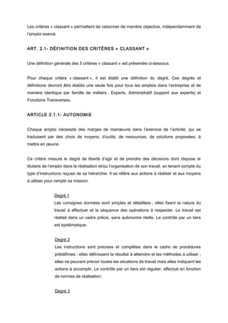Les critères « classant » permettent de raisonner de manière objective, indépendamment de
l’emploi exercé.
ART. 2.1- DÉFIN...