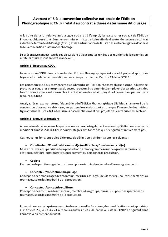 Idcc 2770 Avenant Sur Les Contrats à Durée Déterminée Dit D