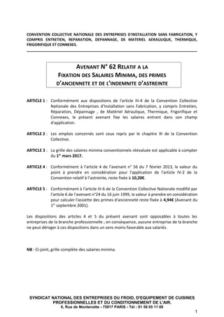 CONVENTION COLLECTIVE NATIONALE DES ENTREPRISES D'INSTALLATION SANS FABRICATION, Y
COMPRIS ENTRETIEN, REPARATION, DEPANNAG...