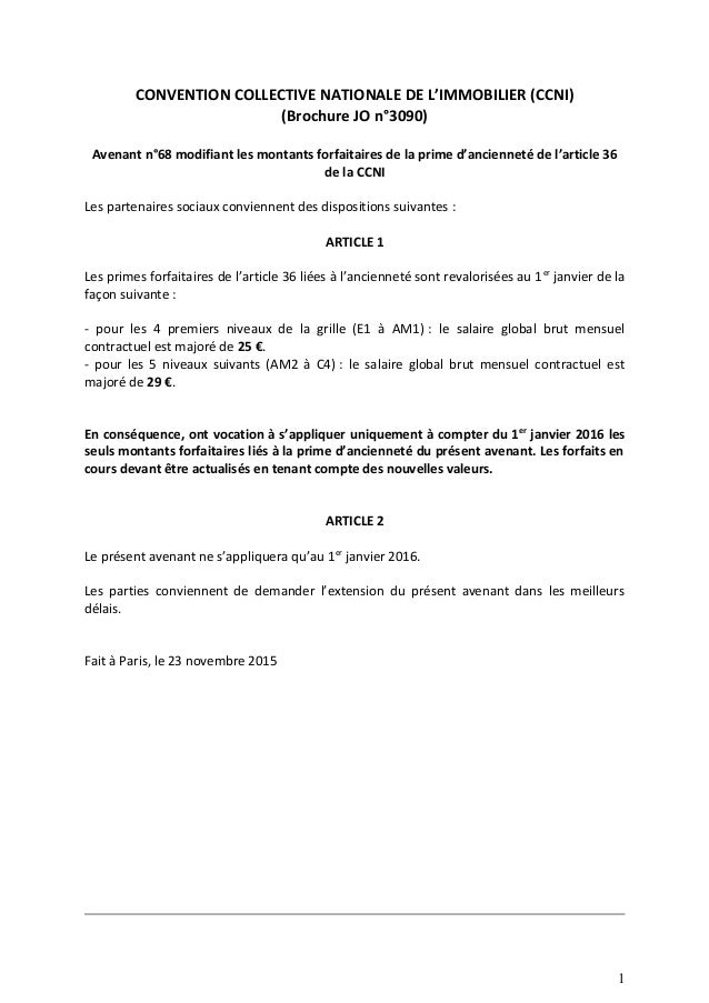 Idcc 1527 Avenant Sur La Prime D Anciennete
